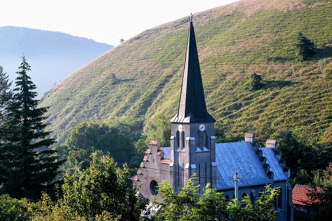 The Church of Saint John of Nepomuk in Eibenthal, a Czech village in Romania